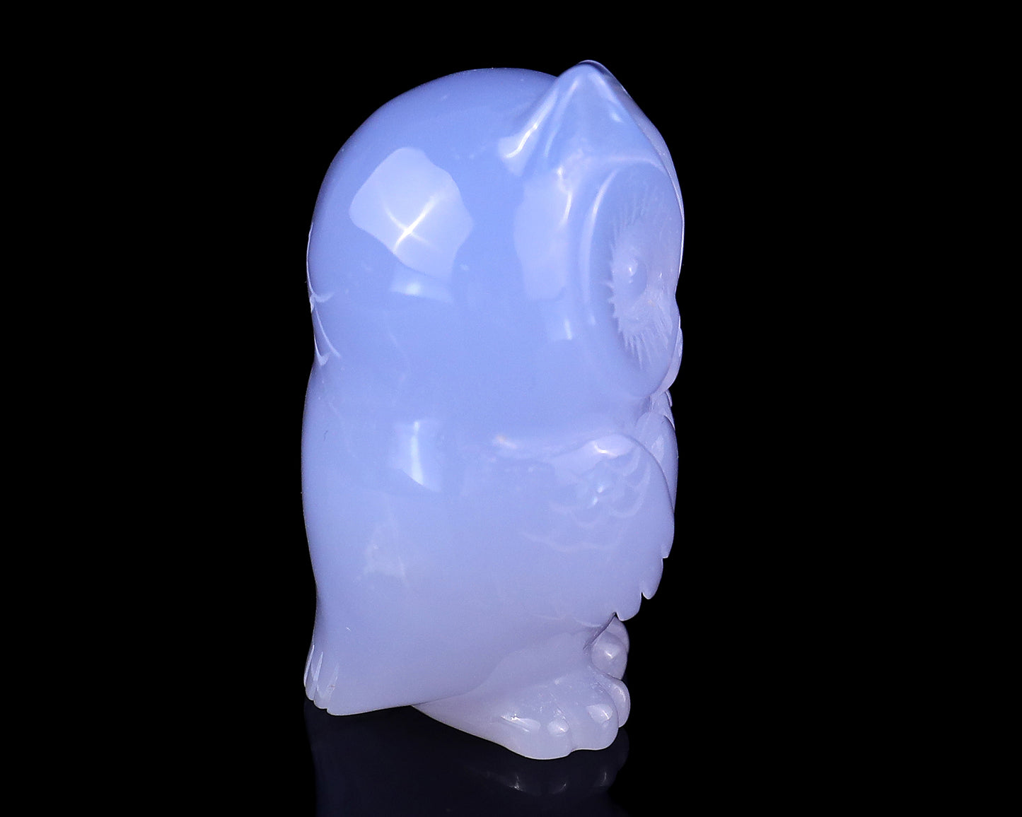 2.0" Blue Chalcedony Hand Carved Crystal Owl Sculpture Crystallumi