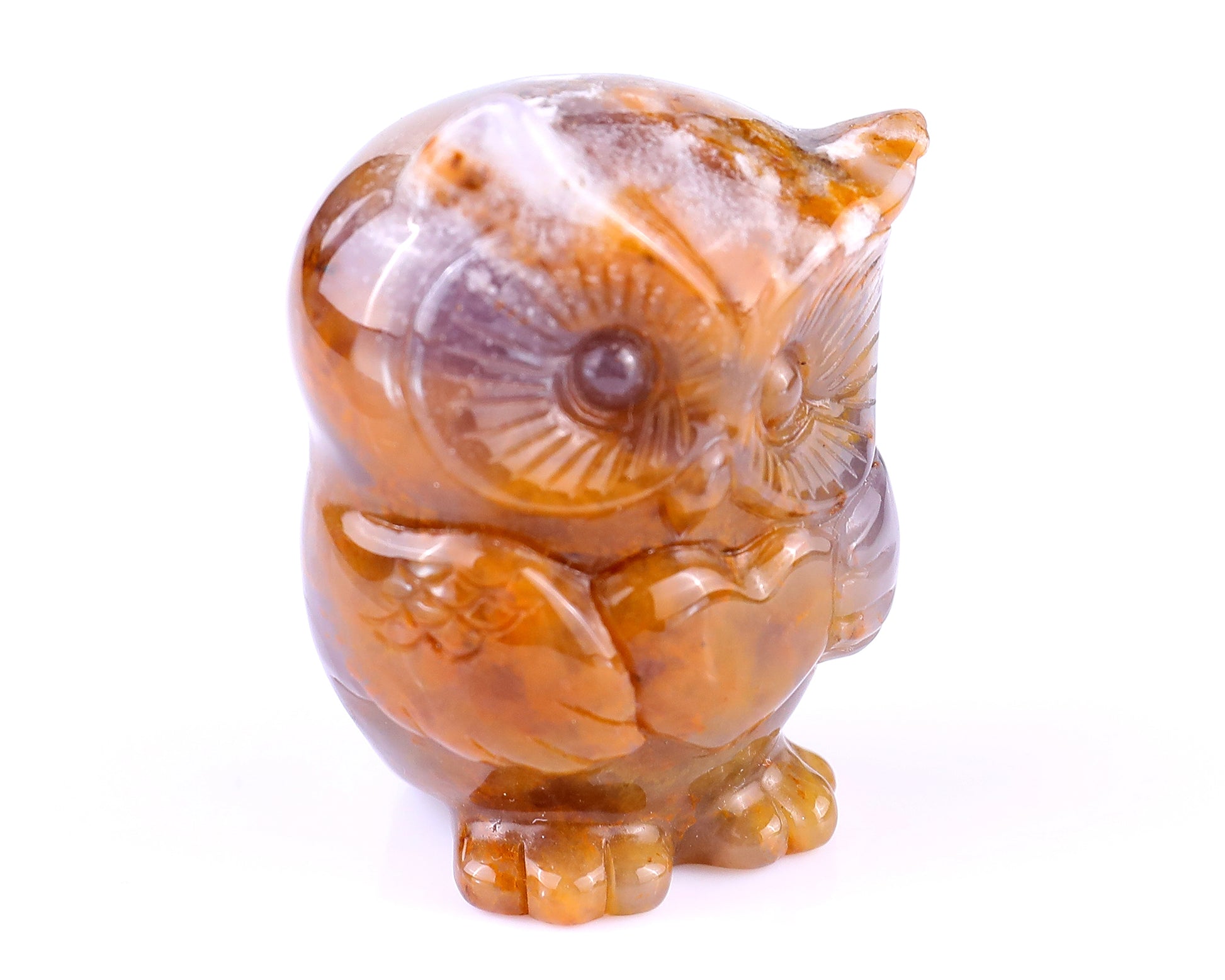 2.0" Chalcedony Hand Carved Crystal Owl Sculpture Crystallumi