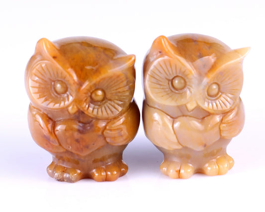 2.0" Chalcedony Hand Carved Crystal Owl Sculpture Crystallumi