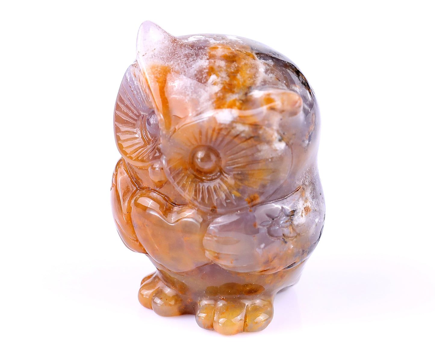 2.0" Chalcedony Hand Carved Crystal Owl Sculpture Crystallumi