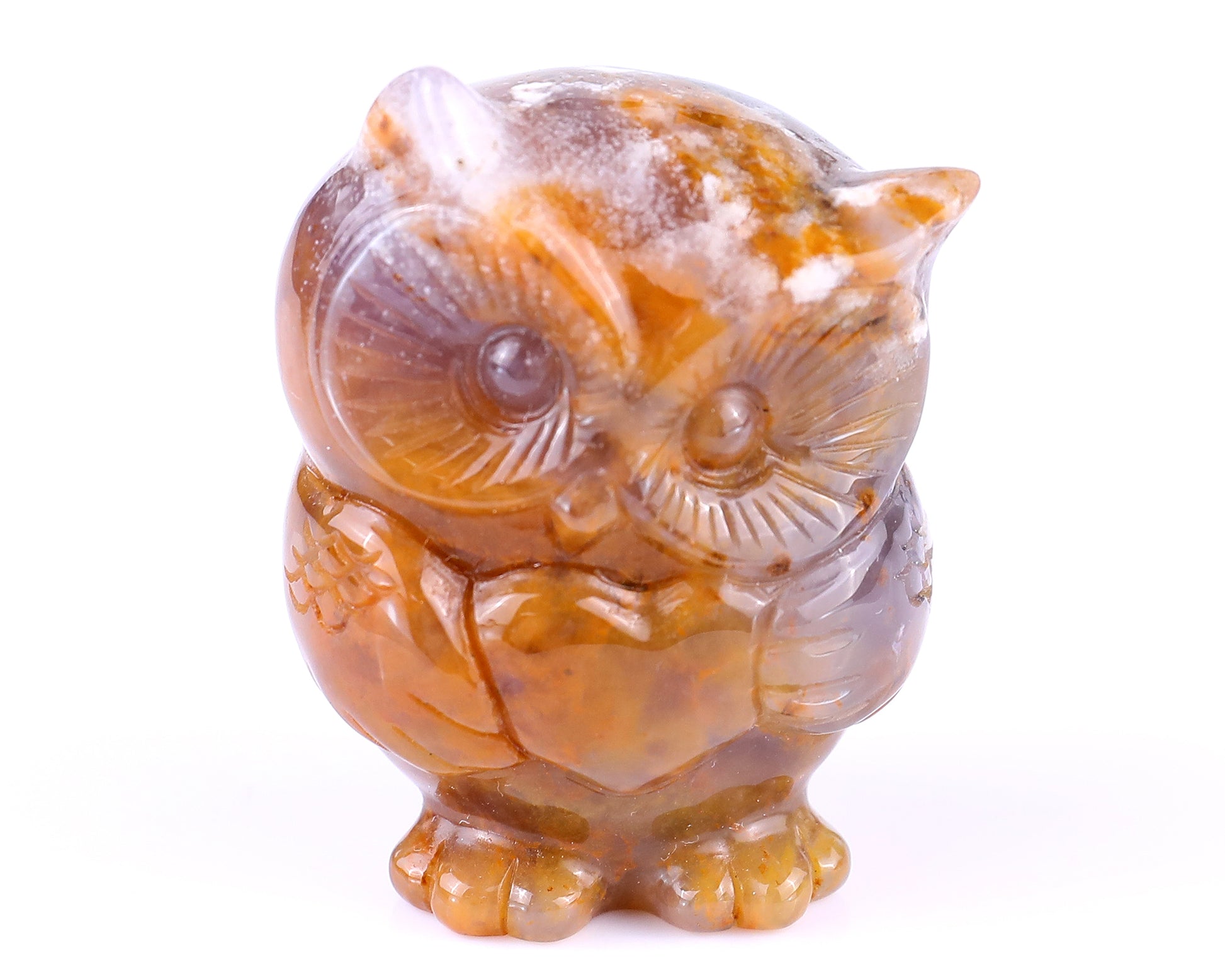 2.0" Chalcedony Hand Carved Crystal Owl Sculpture Crystallumi