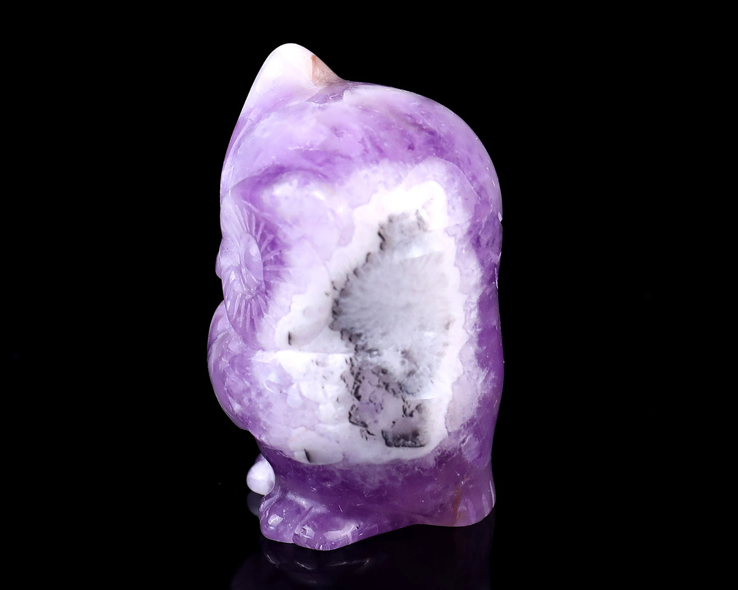 2.0"Dream Amethyst Hand Carved Crystal Owl Sculpture Crystallumi