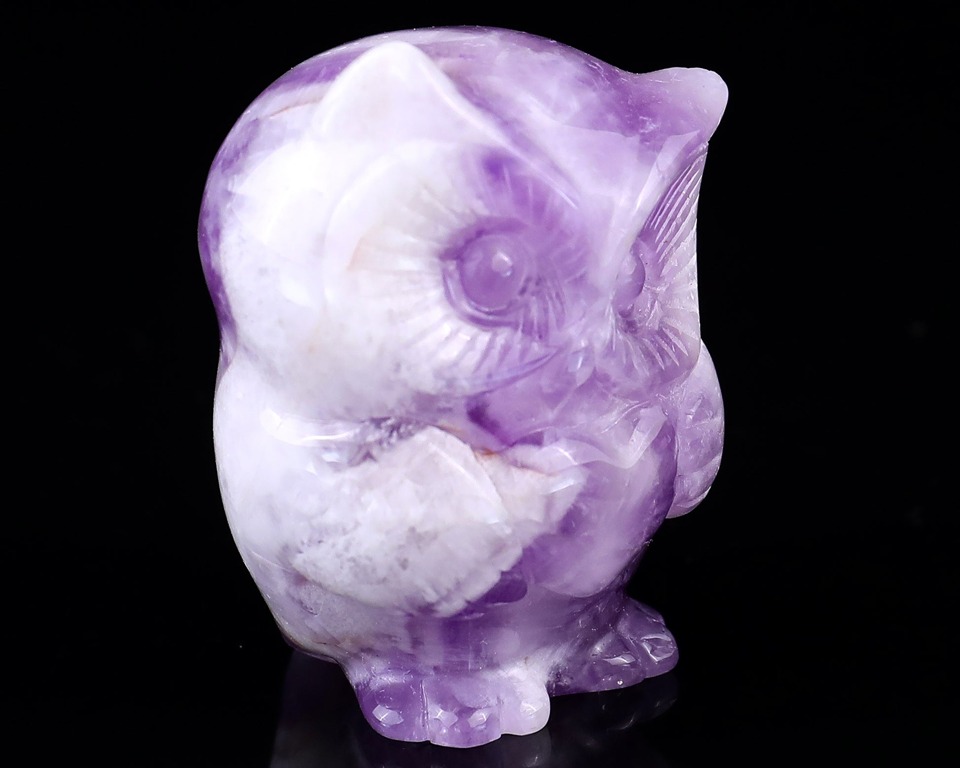 2.0"Dream Amethyst Hand Carved Crystal Owl Sculpture Crystallumi