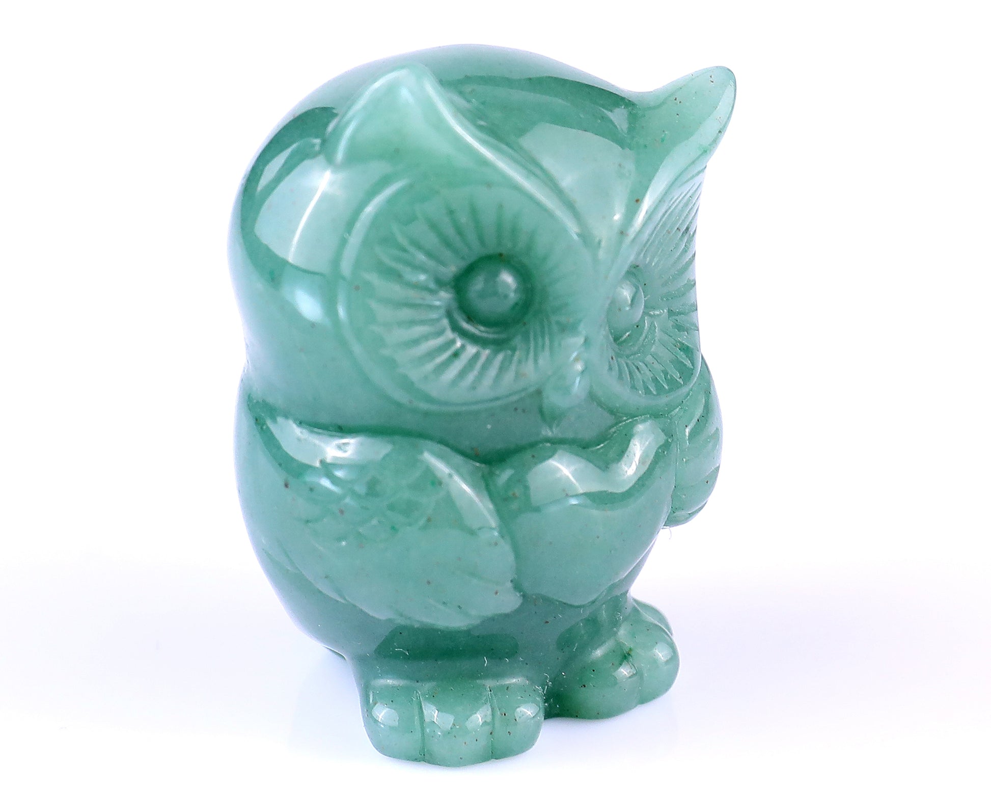 2.0" Green Aventuirine Hand Carved Crystal Owl Sculpture Crystallumi