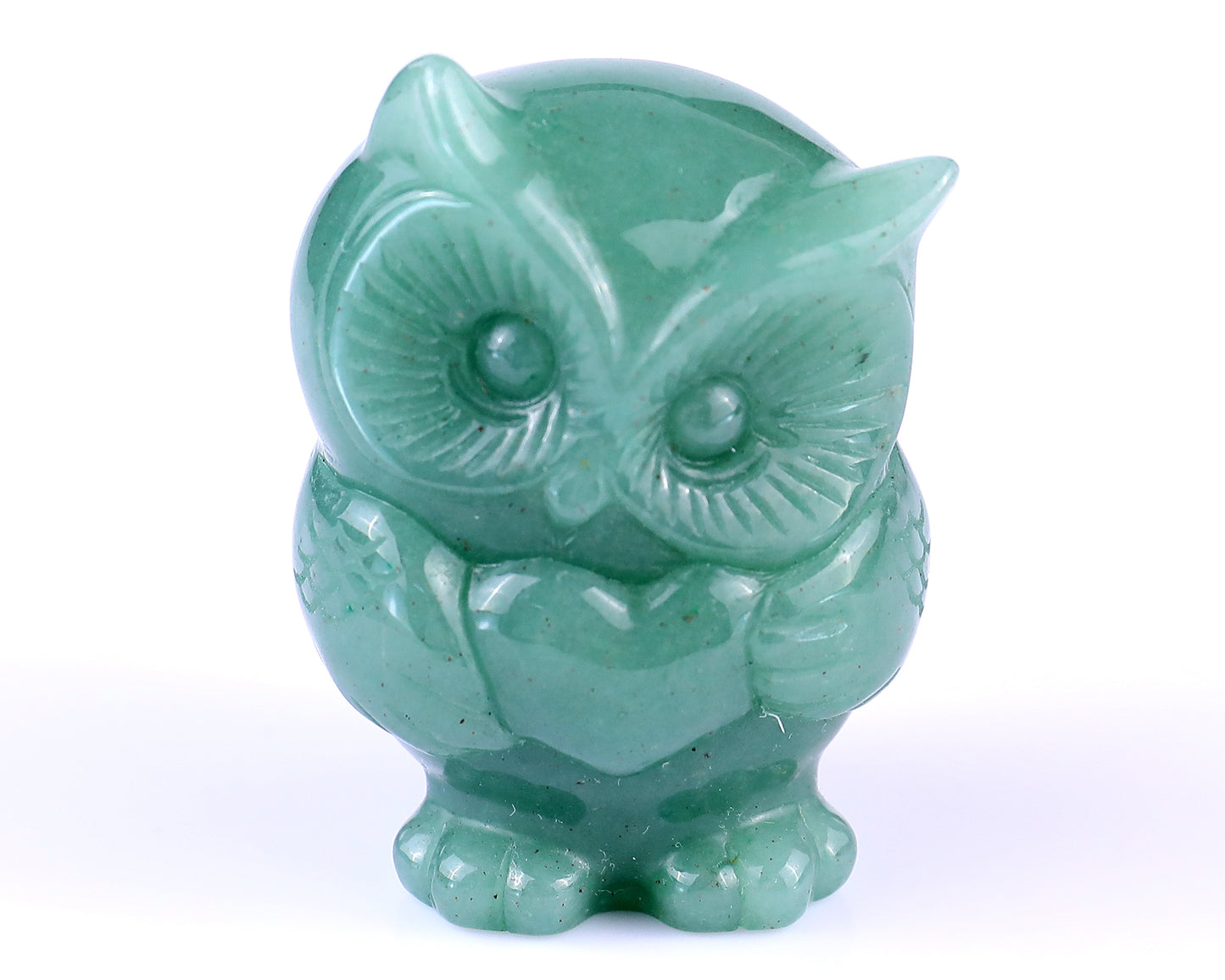 2.0" Green Aventuirine Hand Carved Crystal Owl Sculpture Crystallumi