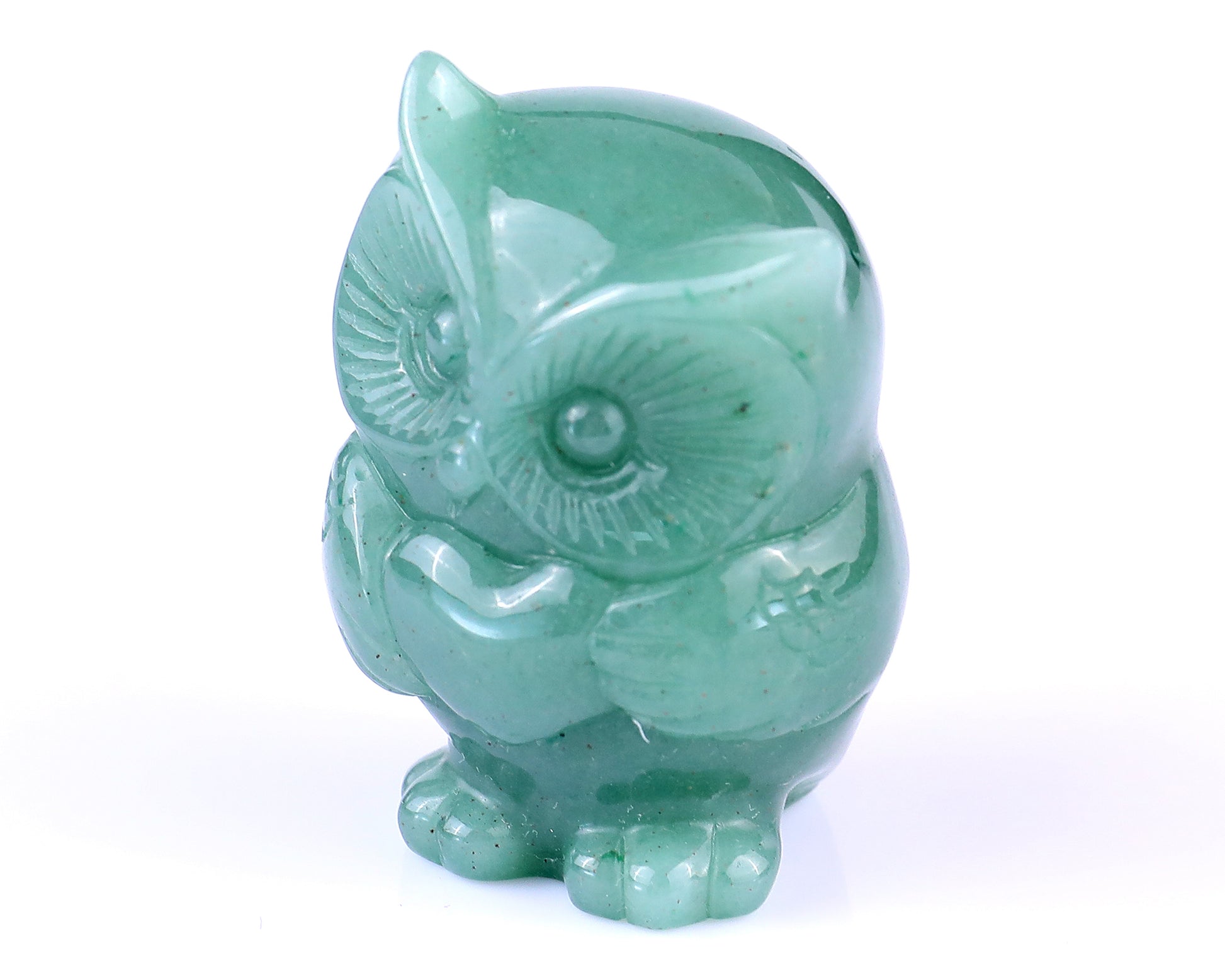 2.0" Green Aventuirine Hand Carved Crystal Owl Sculpture Crystallumi