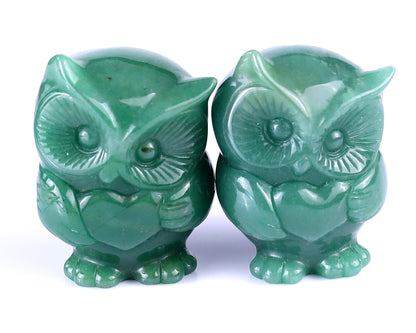 2.0" Green Aventurine Hand Carved Crystal Owl Sculpture Crystallumi