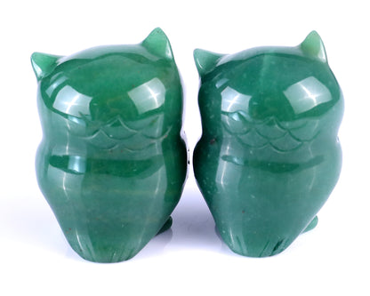 2.0" Green Aventurine Hand Carved Crystal Owl Sculpture Crystallumi