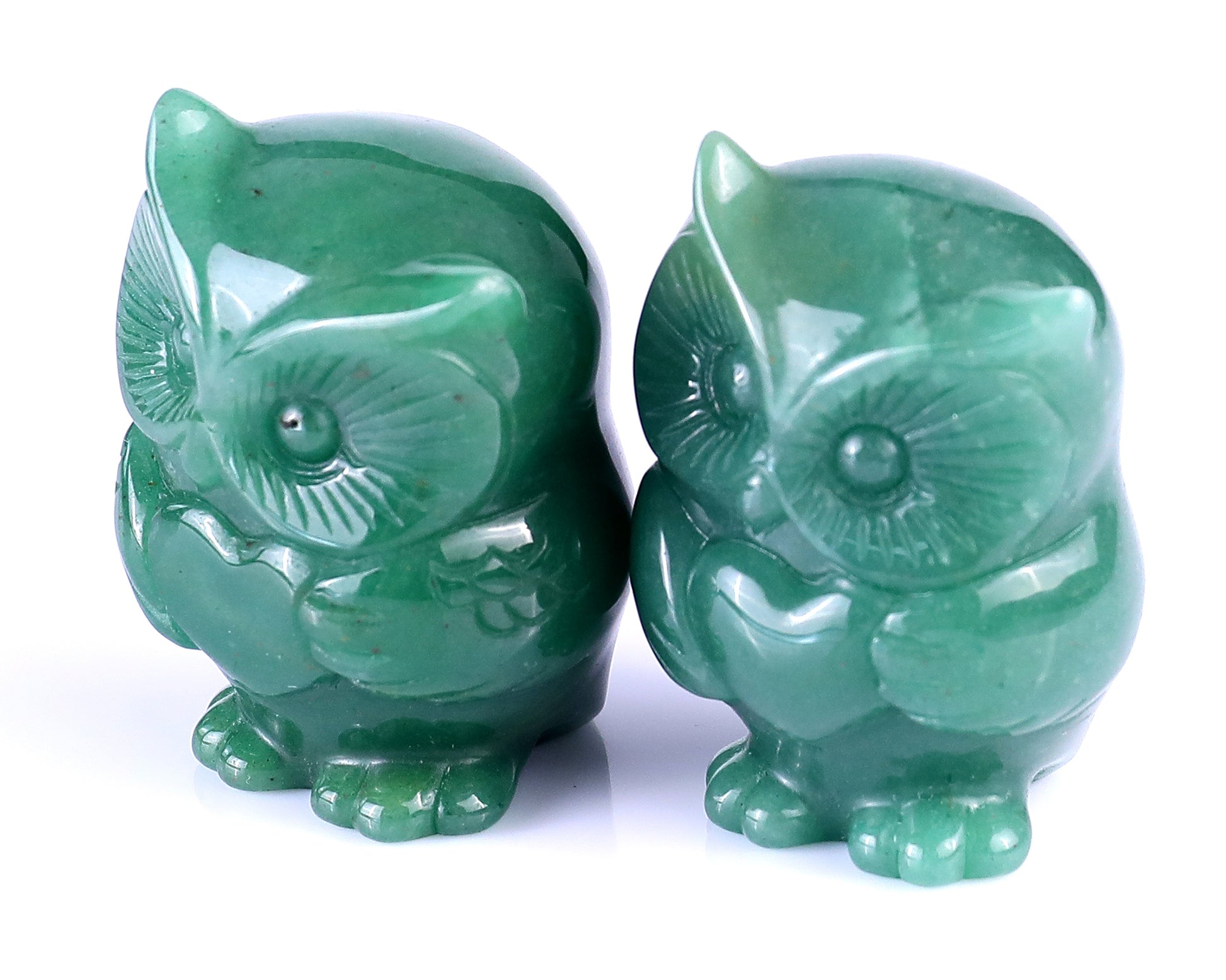 2.0" Green Aventurine Hand Carved Crystal Owl Sculpture Crystallumi