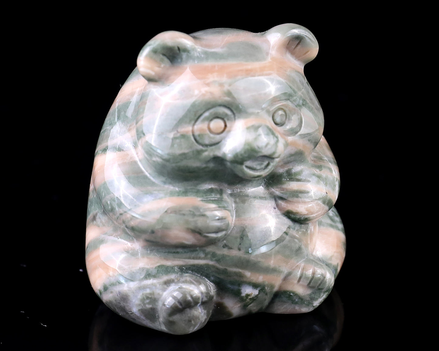 2.0" Jiulong Jade Hand Carved Crystal Panda Sculpture Crystallumi