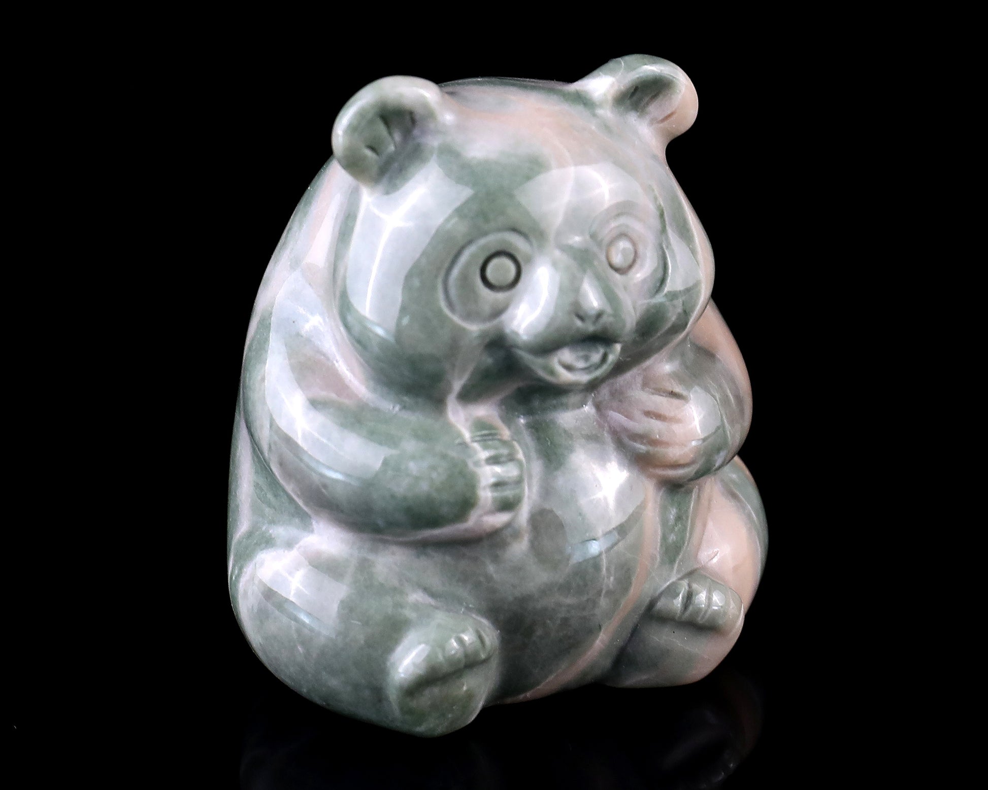 2.0" Jiulong Jade Hand Carved Crystal Panda Sculpture Crystallumi