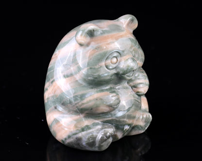 2.0" Jiulong Jade Hand Carved Crystal Panda Sculpture Crystallumi