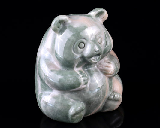 2.0" Jiulong Jade Hand Carved Crystal Panda Sculpture Crystallumi