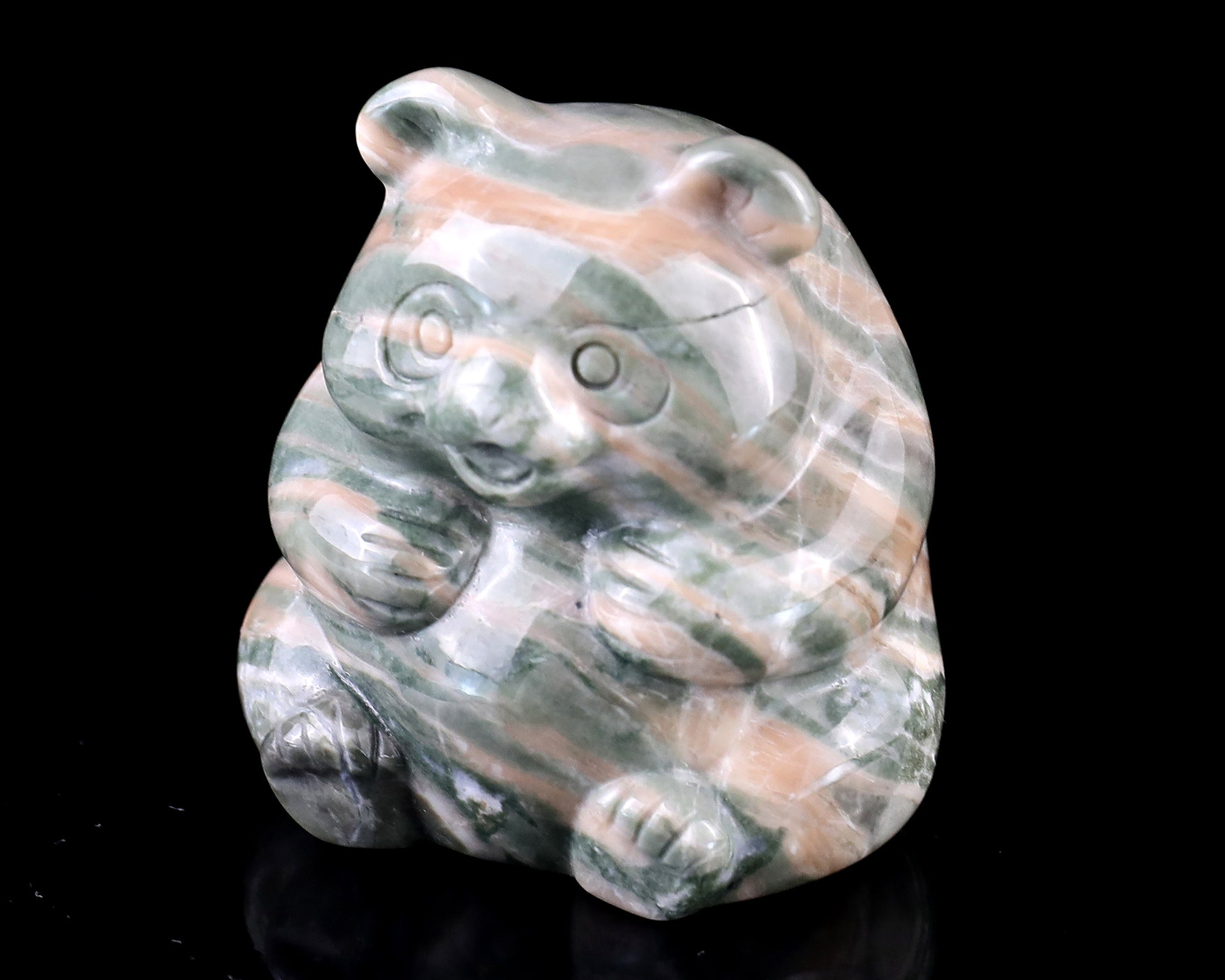 2.0" Jiulong Jade Hand Carved Crystal Panda Sculpture Crystallumi