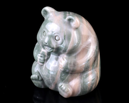 2.0" Jiulong Jade Hand Carved Crystal Panda Sculpture Crystallumi