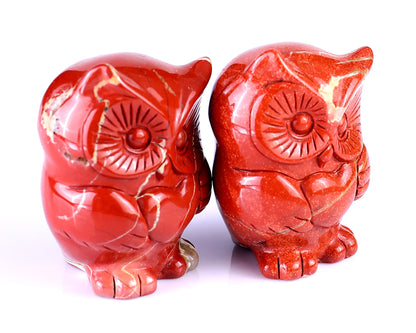 2.0" Red Jasper Hand Carved Crystal Owl Sculpture Crystallumi