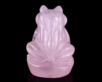 2.0" Rose Quartz Hand Carved Crystal Frog Sculpture Crystallumi