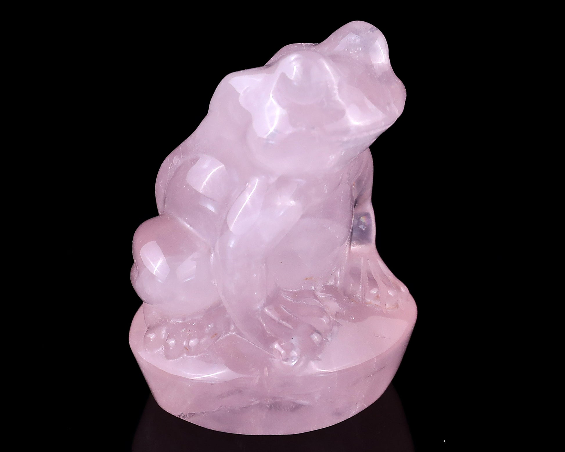 2.0" Rose Quartz Hand Carved Crystal Frog Sculpture Crystallumi