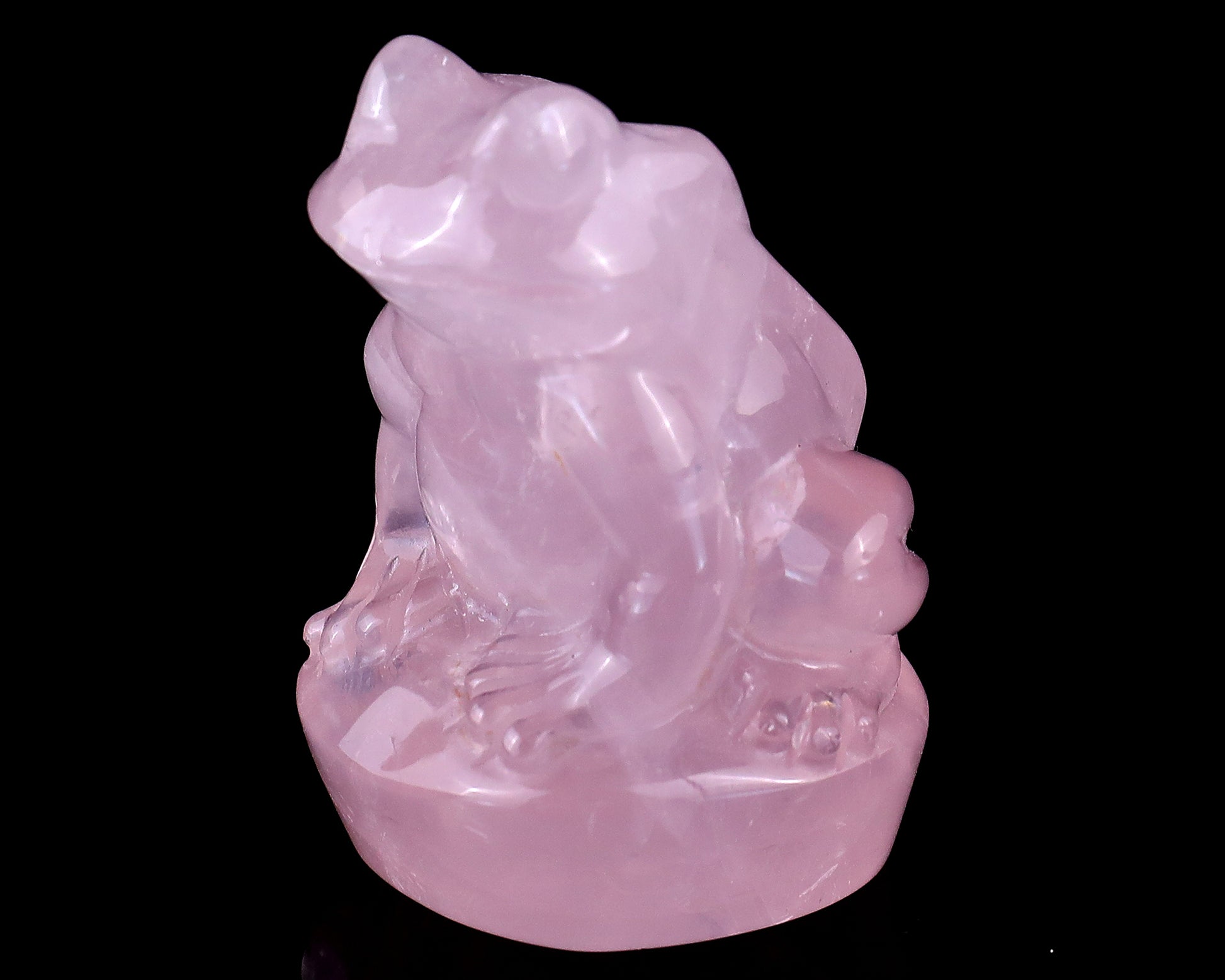 2.0" Rose Quartz Hand Carved Crystal Frog Sculpture Crystallumi