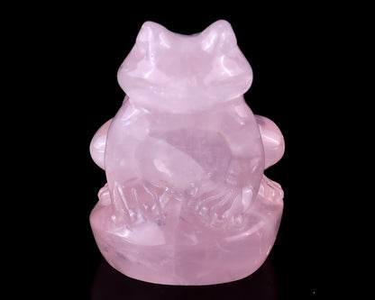 2.0" Rose Quartz Hand Carved Crystal Frog Sculpture Crystallumi