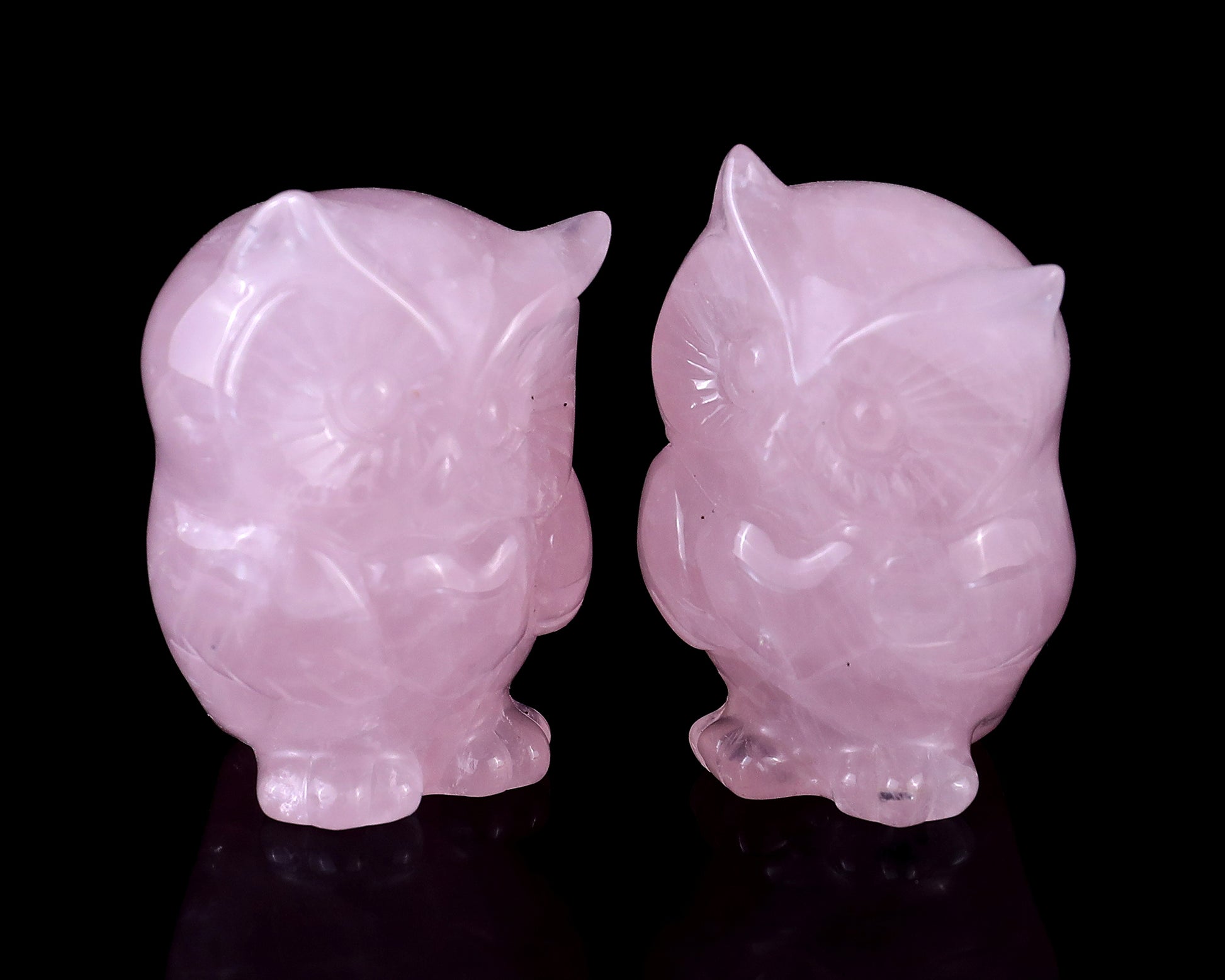 2.0" Rose Quartz Hand Carved Crystal Owl Sculpture Crystallumi