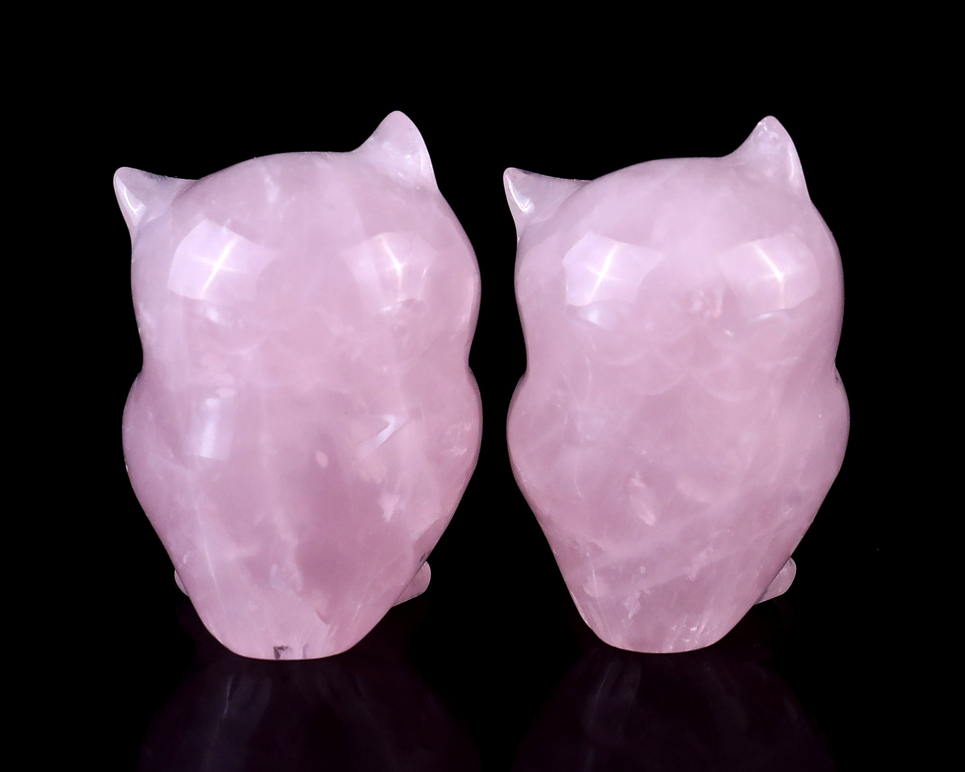 2.0" Rose Quartz Hand Carved Crystal Owl Sculpture Crystallumi