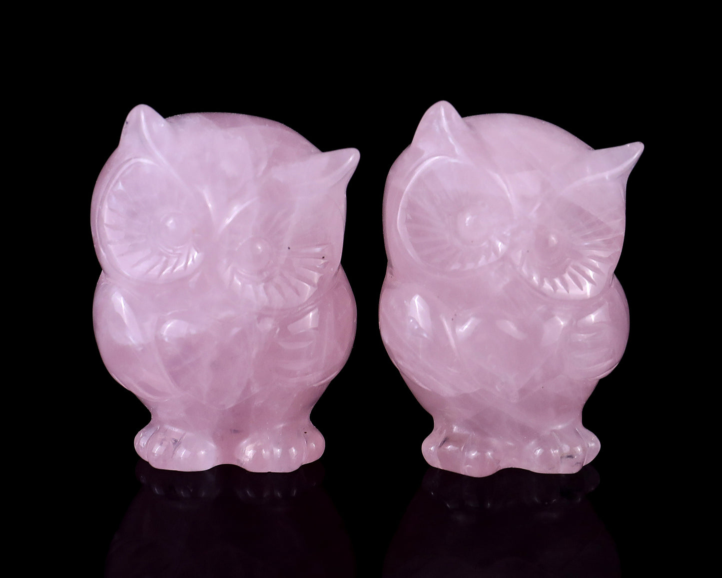 2.0" Rose Quartz Hand Carved Crystal Owl Sculpture Crystallumi