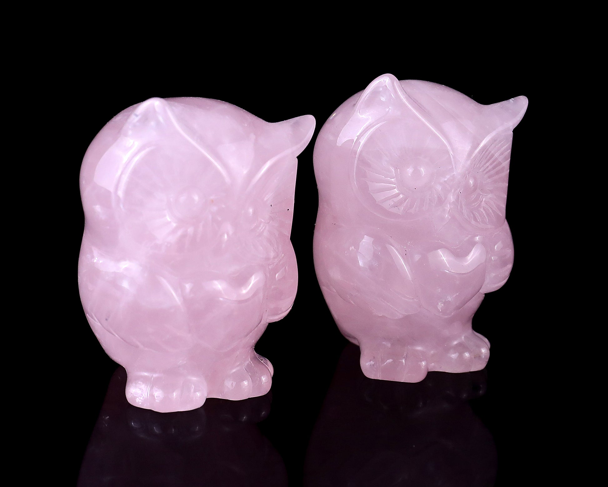 2.0" Rose Quartz Hand Carved Crystal Owl Sculpture Crystallumi