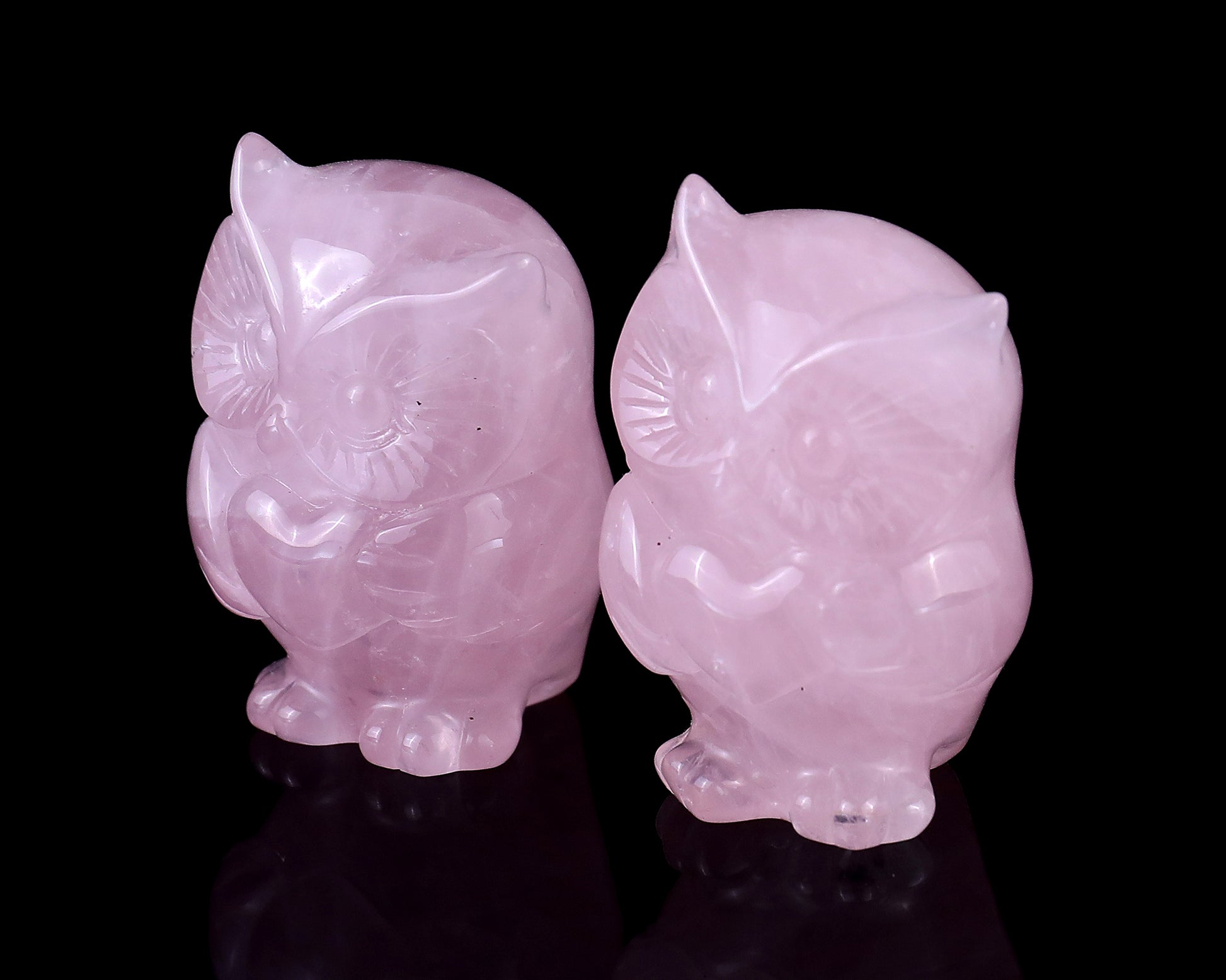 2.0" Rose Quartz Hand Carved Crystal Owl Sculpture Crystallumi