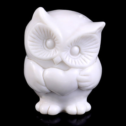 2.0" White Jade Hand Carved Crystal Owl Sculpture Crystallumi