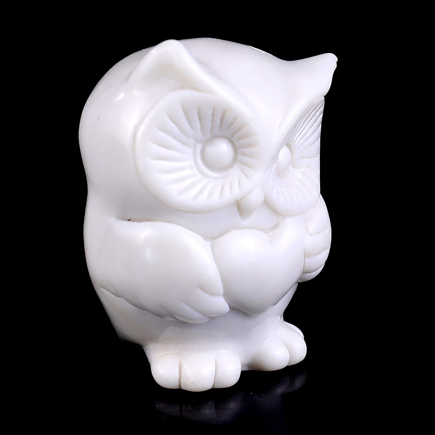 2.0" White Jade Hand Carved Crystal Owl Sculpture Crystallumi