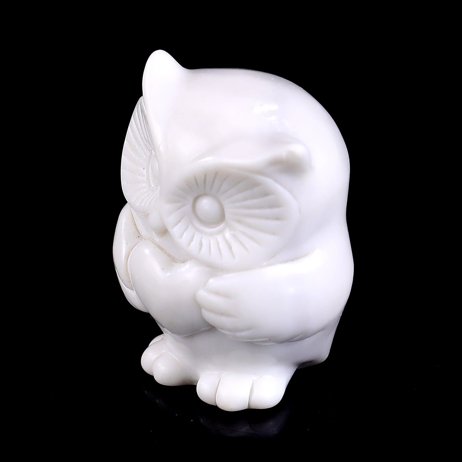 2.0" White Jade Hand Carved Crystal Owl Sculpture Crystallumi