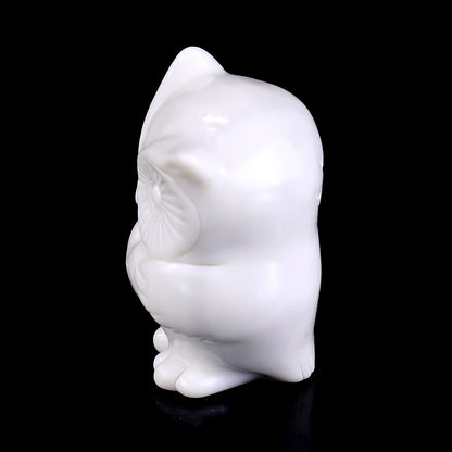 2.0" White Jade Hand Carved Crystal Owl Sculpture Crystallumi