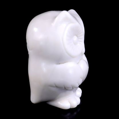 2.0" White Jade Hand Carved Crystal Owl Sculpture Crystallumi