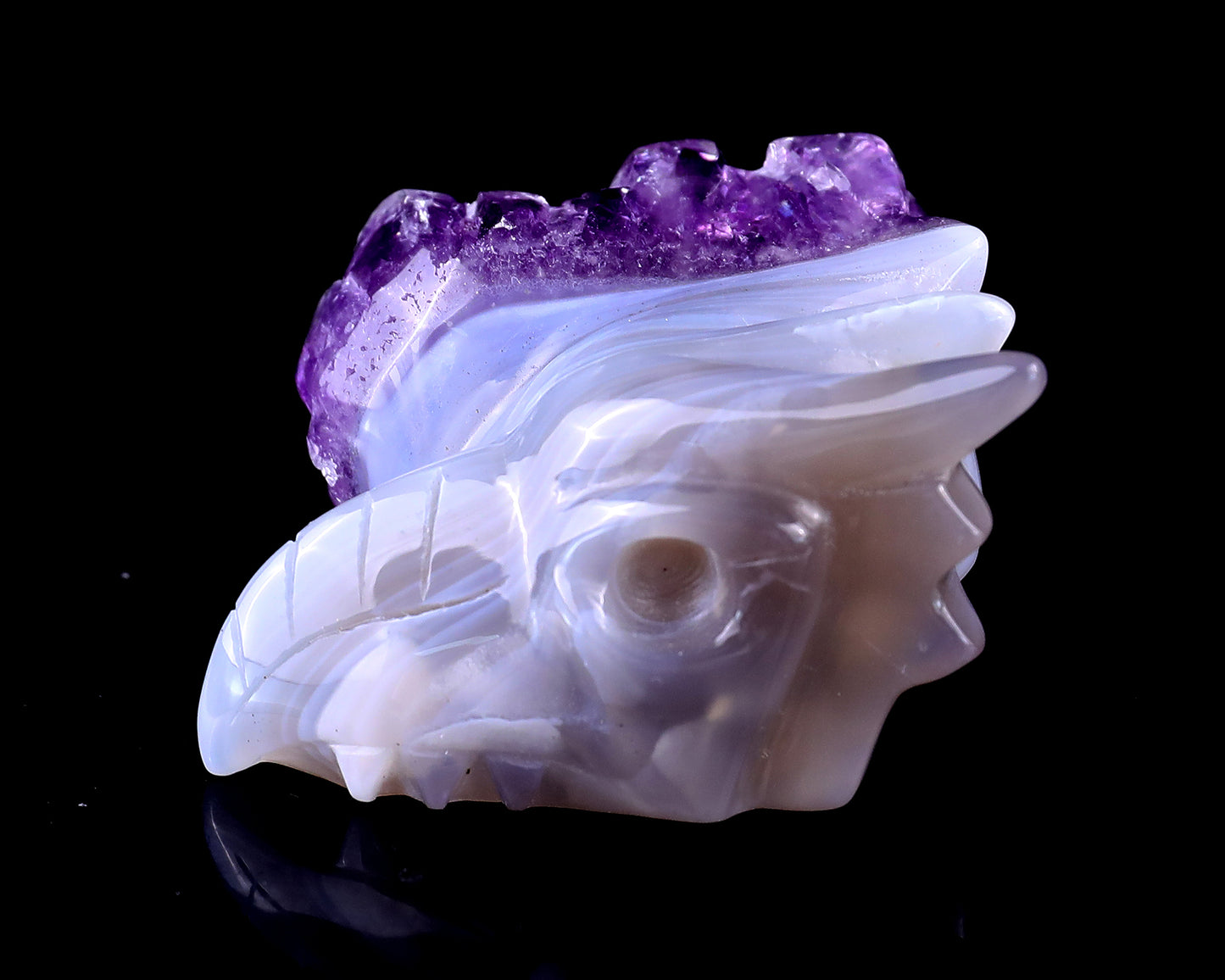 2.1" Amethyst Druse Agate Hand Carved Crystal Phoenix Skull Sculpture Crystallumi