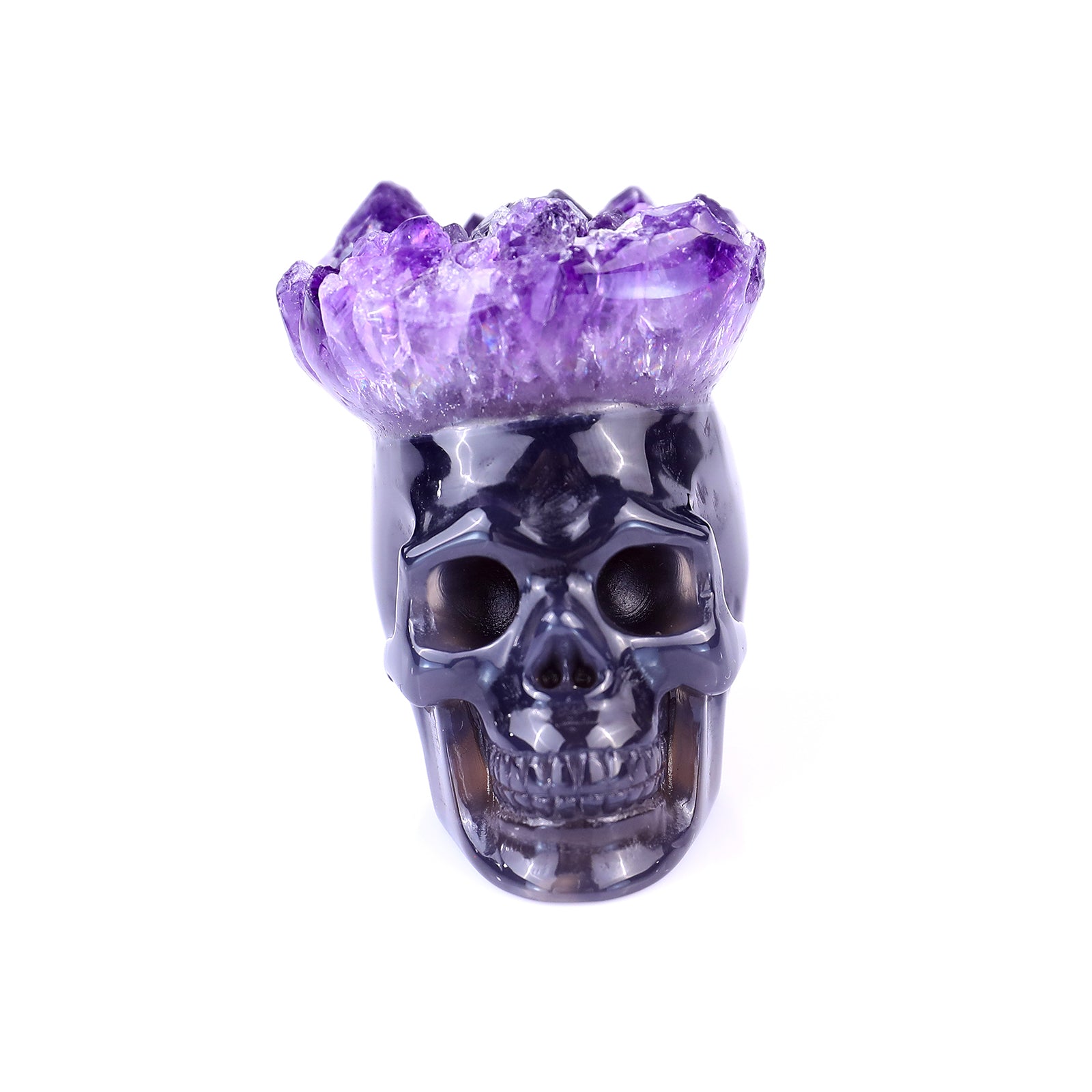 2.1" Amethyst Druse Agate Hand Carved Mineral Specimen Skull Sculpture Crystallumi