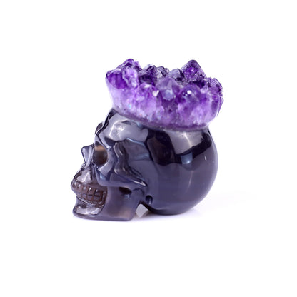 2.1" Amethyst Druse Agate Hand Carved Mineral Specimen Skull Sculpture Crystallumi