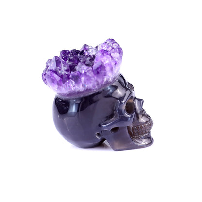 2.1" Amethyst Druse Agate Hand Carved Mineral Specimen Skull Sculpture Crystallumi