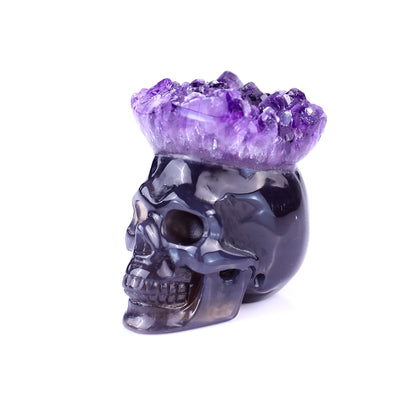 2.1" Amethyst Druse Agate Hand Carved Mineral Specimen Skull Sculpture Crystallumi