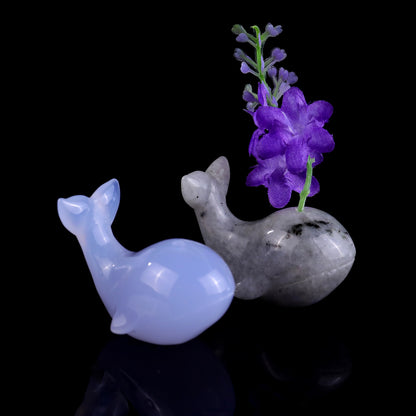 2.1" Natural Gemstone Hand Carved Crystal Whale Vase,Incense Holder Sculpture Crystallumi