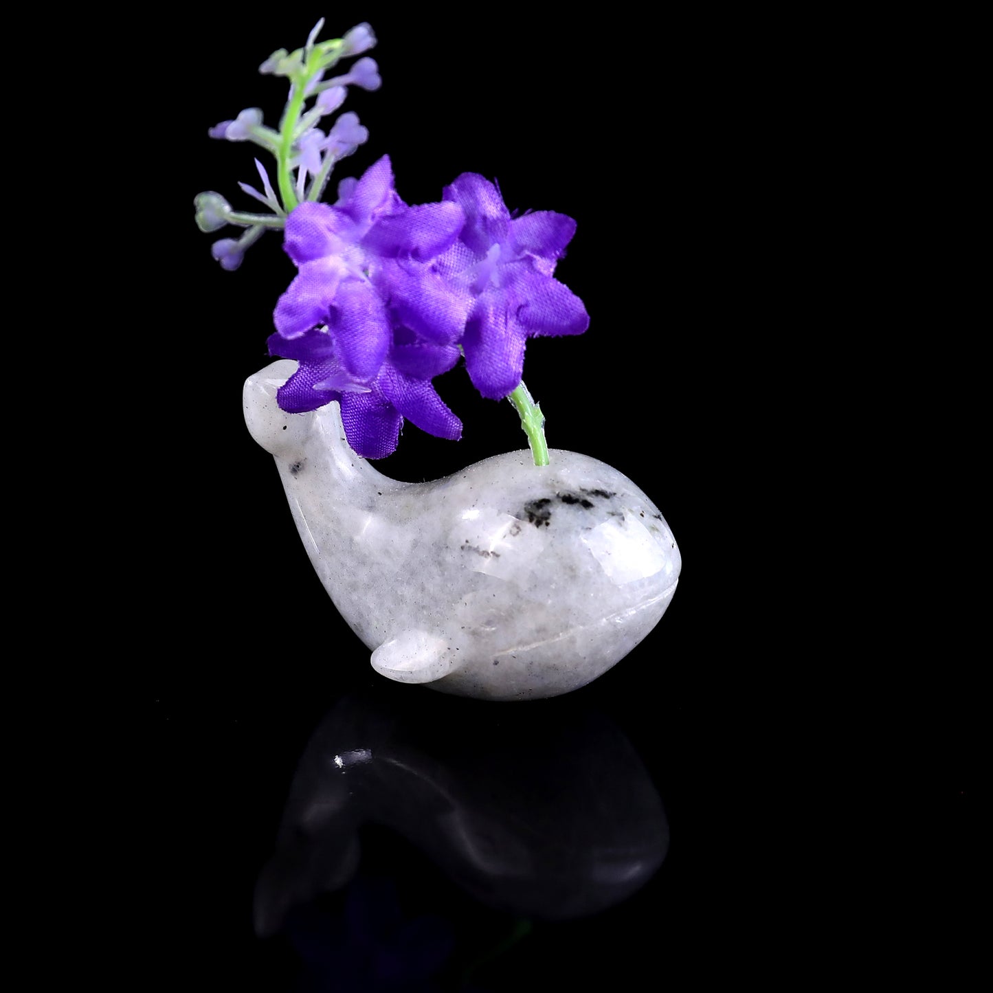 2.1" Natural Gemstone Hand Carved Crystal Whale Vase,Incense Holder Sculpture Crystallumi