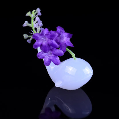 2.1" Natural Gemstone Hand Carved Crystal Whale Vase,Incense Holder Sculpture Crystallumi