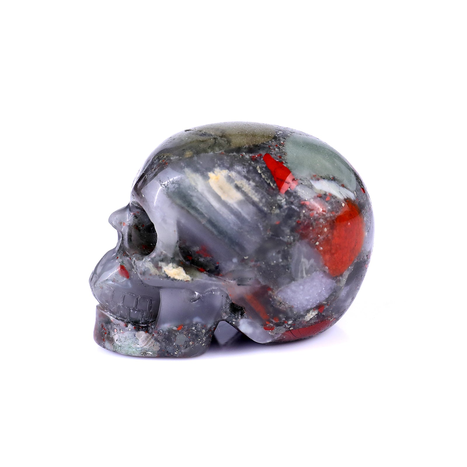 2.2" African Blood Stone Hand Carved Crystal Realistic Skull Sculpture Crystallumi