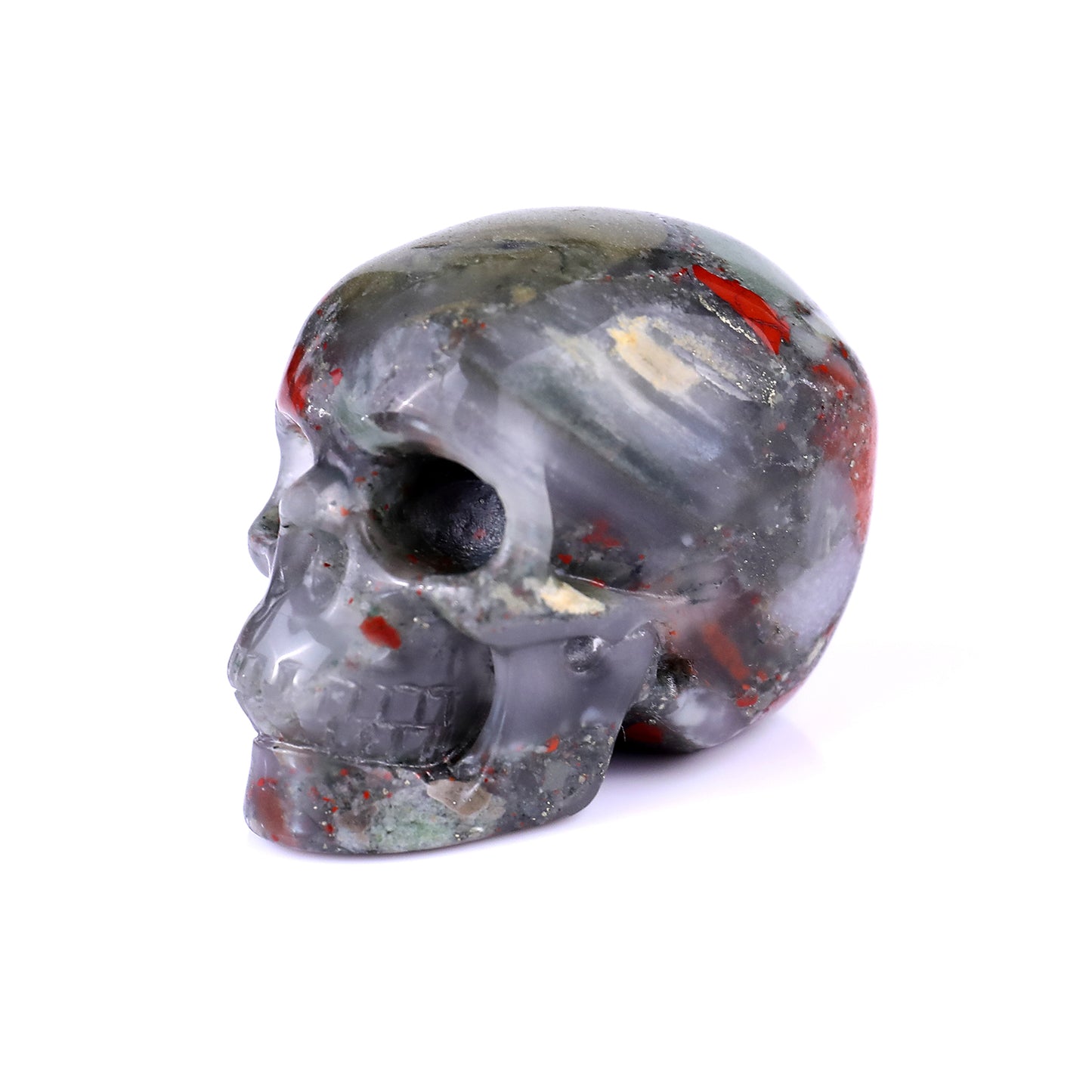 2.2" African Blood Stone Hand Carved Crystal Realistic Skull Sculpture Crystallumi