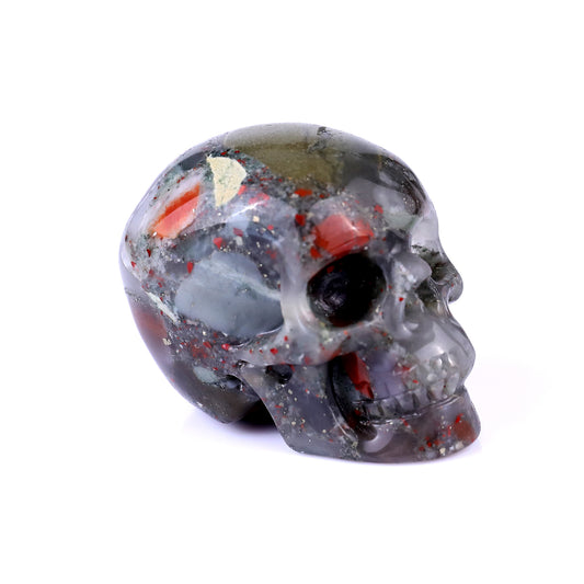 2.2" African Blood Stone Hand Carved Crystal Realistic Skull Sculpture Crystallumi