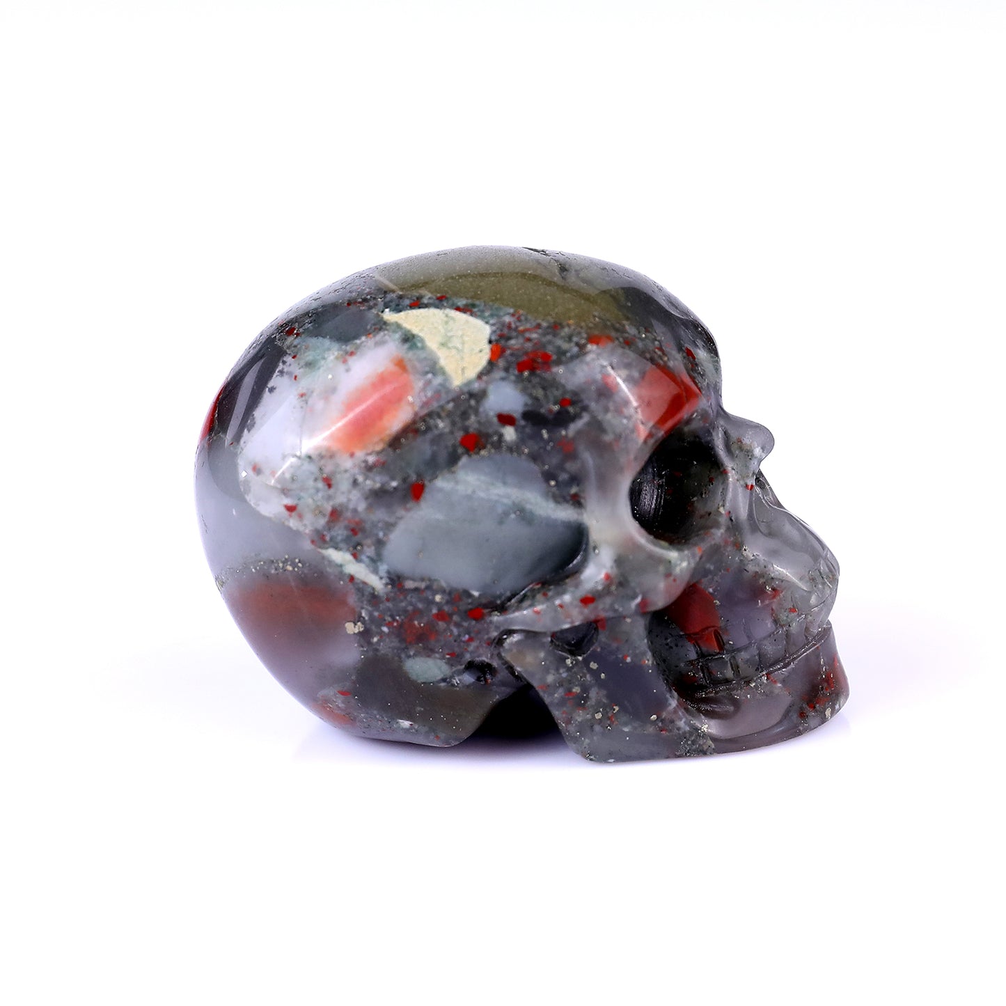 2.2" African Blood Stone Hand Carved Crystal Realistic Skull Sculpture Crystallumi