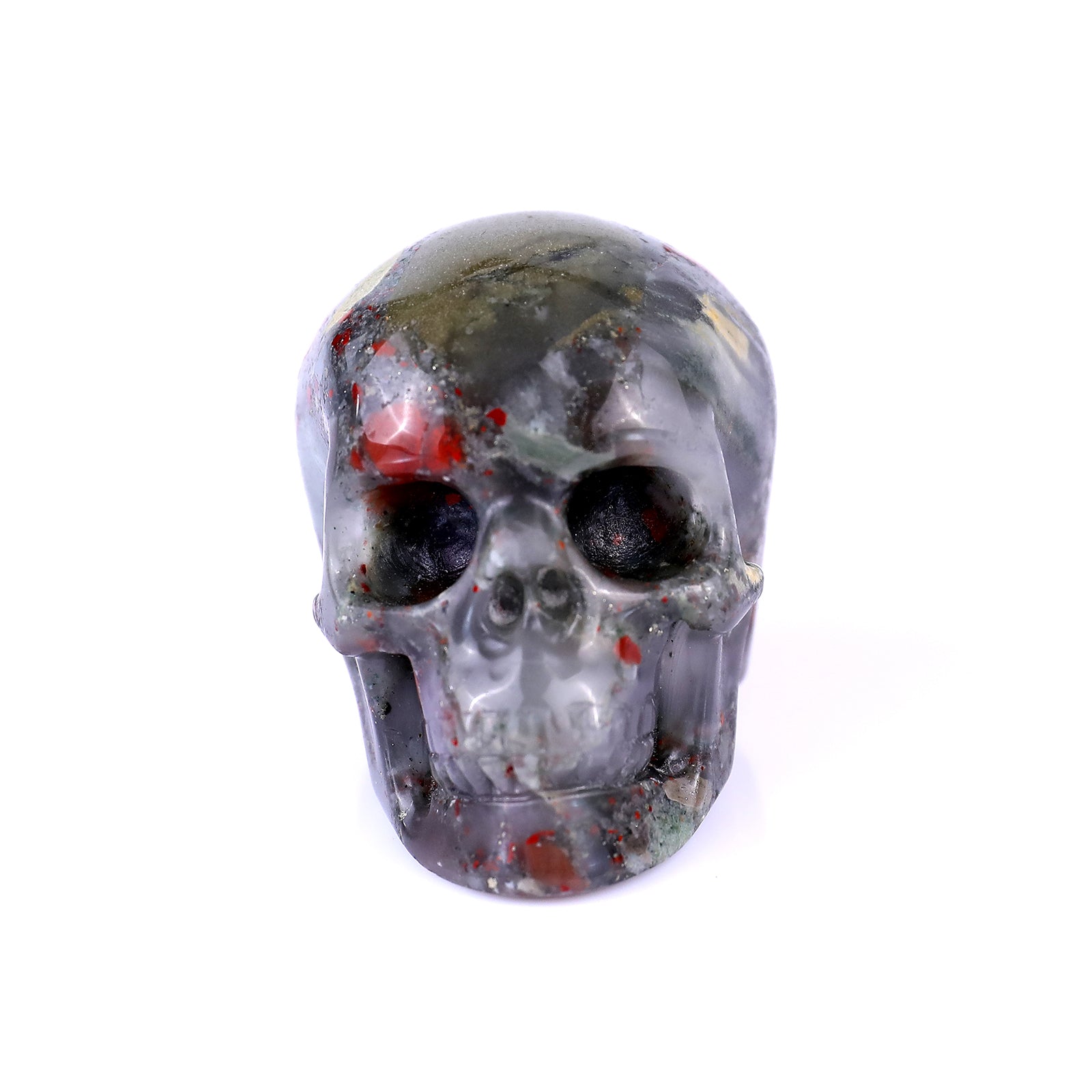 2.2" African Blood Stone Hand Carved Crystal Realistic Skull Sculpture Crystallumi