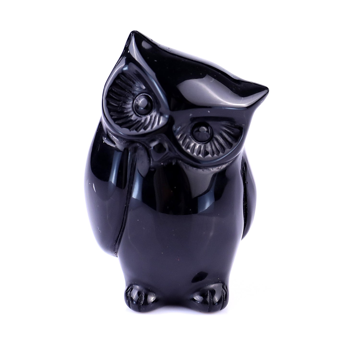 2.2" Black Obsidian Hand Carved Crystal Owl Sculpture Crystallumi