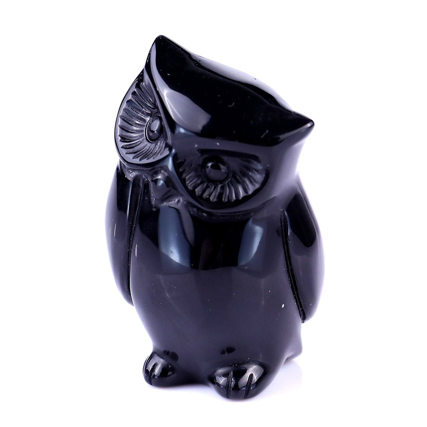 2.2" Black Obsidian Hand Carved Crystal Owl Sculpture Crystallumi