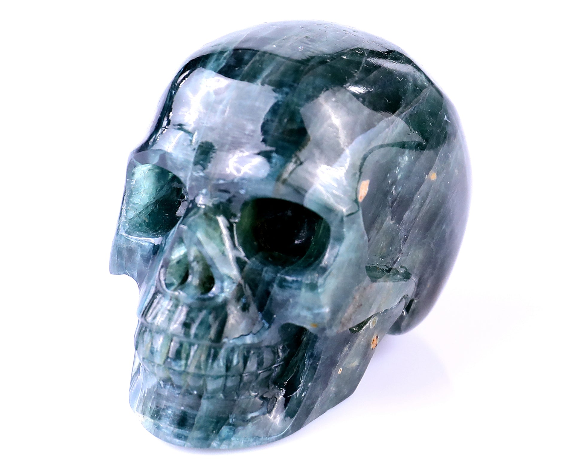 2.2" Blue Apatite Hand Carved Crystal Realistic Skull Sculpture Crystallumi